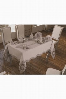 French Guipure Elite Table Cloth Set 18 Pieces Gray 100259635