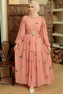 Clothes - Salmon Pink Hijab Dress 100341683 - Turkey
