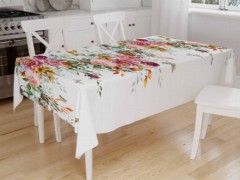 Rectangle Table Cover - Dowery Digital Print Flovre Table Cloth White 100330756 - Turkey