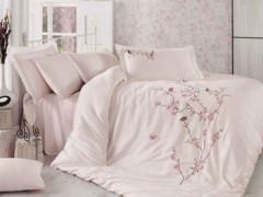 Duvet Cover Sets - Bettbezug-Set aus Baumwollsatin mit 3D-Stickerei Schmetterling Powder Powder 100344840 - Turkey