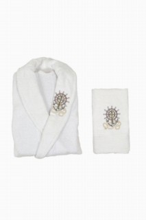 Scar Embroidered 100% Cotton Single Bathrobe Set White 100329402