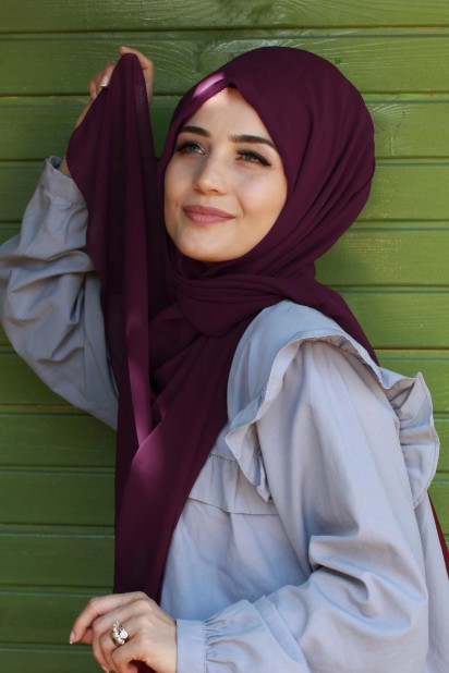 Woman Hijab & Scarf - Plain Chiffon Shawl Plum 100285459 - Turkey