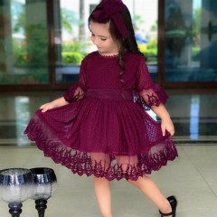 Outwear - Purple Laced Princess Girl Dress 100326618 - Turkey