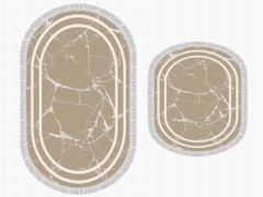 Home Product - 2-teiliges Badematten-Set mit ovalen Fransen, linearer Stein, braun, weiß, 100260315 - Turkey