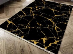 Carpet - سجادة حائط مخملية مطبوعة رقمية غير قابلة للانزلاق أسود وذهبي 150x220 سم 100260406 - Turkey