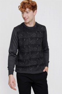 Men's Anthracite Cycling Crew Neck Dynamic Fit Comfortable Cut Patterned Knitwear Sweater 100345121