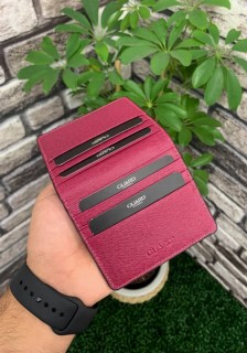 Wallet - Guard Fuchsia Saffiano Patterned Leather Card Holder 100345290 - Turkey