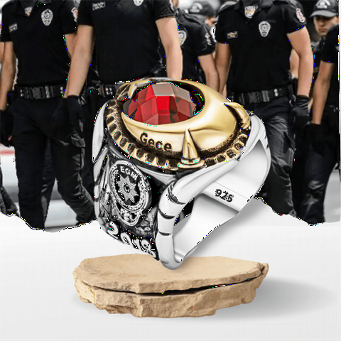 2018 Police Emblem Stone Silver Ring 100349830