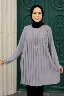 Woman Clothing - Dunkelgraue Hijab-Tunika 100341623 - Turkey