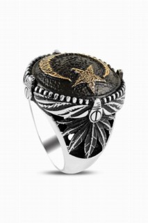 Tumbled Moon Star Embroidered Silver Ring 100346820