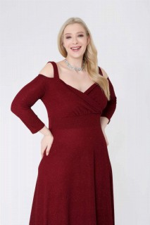 Plus Size Shoulder Strap Evening Dress Glittery Short Dress Claret Red 100276730