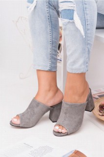 Marzia Gray Suede Heeled Slippers 100342795