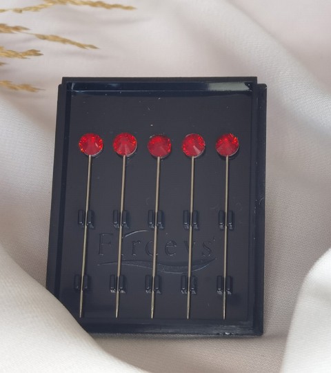 Hijab Accessories - Crystal Hijab Pins Set mit 5 Strass-Luxus-Schalnadeln 5 Stück Pins - Rot - Turkey