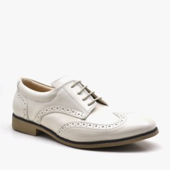 Titan Cream Lace up Patent Leather Church Shoes for Young Men 100278496