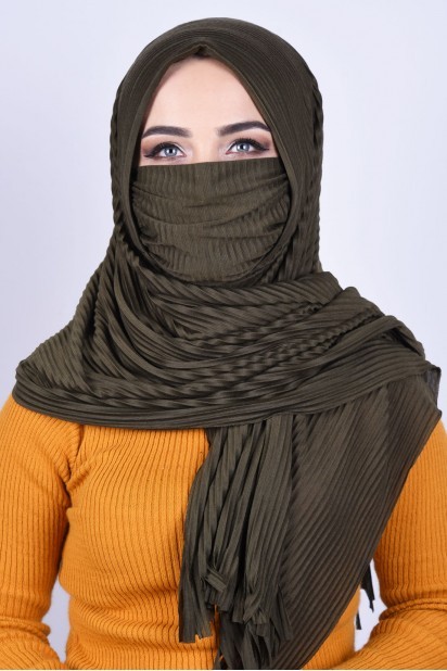 Woman Hijab & Scarf - شال خاکی نقابدار - Turkey
