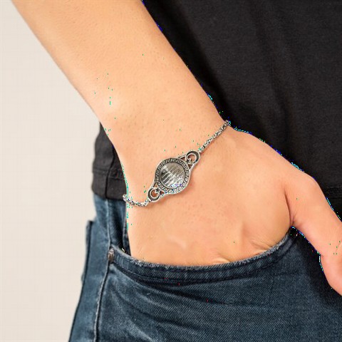Bracelet - Ayetel Kursi Embroidered King Silver Bracelet 100349417 - Turkey