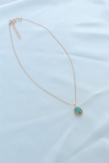 Gold Color Green Drop Stone Zircon Stone Detail Women's Necklace 100327921