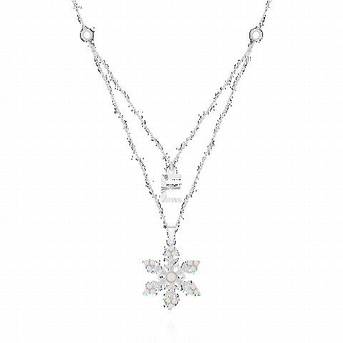 Snowflake Silver Necklace with Initials Opal Stone 100350070