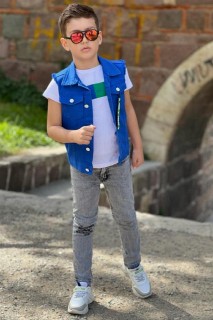 Boy Clothing - Boy's Merci Denim Vest and Trousers 3-Piece Blue Bottom Top Suit 100328278 - Turkey
