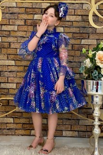 Kids - Girl Flower Princess Blue Dress 100326836 - Turkey
