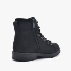 Griffon Black Genuine Leather Zipper Boots for Children 100278607