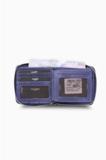 Antique Navy Blue Zipper Horizontal Mini Leather Wallet 100346135