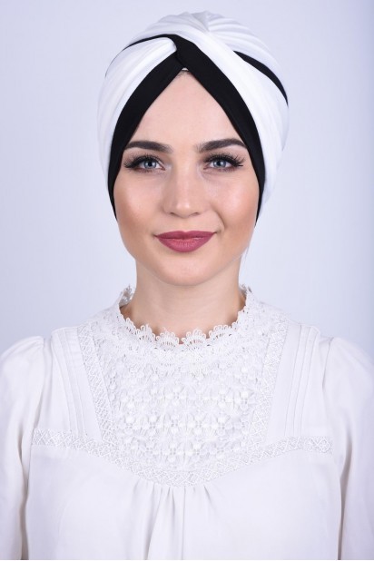 Woman Bonnet & Turban - Zweifarbige Vera Bonnet Ecru - Turkey
