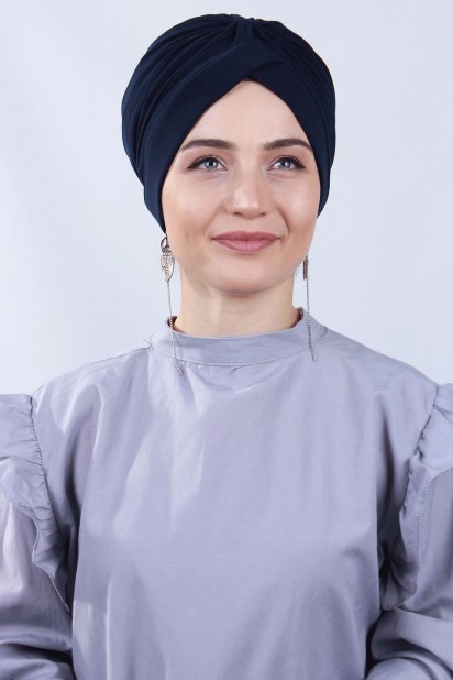 Woman Bonnet & Turban - Bonnet Nevrulu Double Face Bleu Marine - Turkey