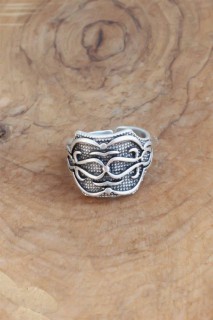 Silver Rings 925 - Motif Silver Color Adjustable Men's Ring 100327460 - Turkey