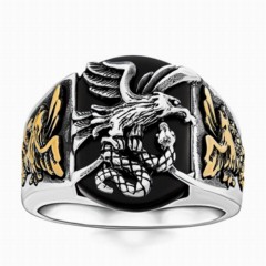 Eagle and Snake Model Black Stone Silver Ring 100346386