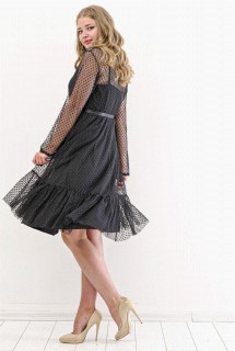 Plus Size Polka Dot Tulle Evening Dress Black 100276294