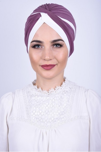 Woman Bonnet & Turban - Two Color Vera Bone Dark Dried Rose 100285651 - Turkey