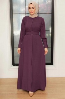 Woman - Dark Lila Hijab Dress 100341511 - Turkey