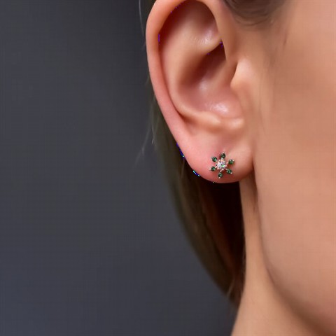 jewelry - Green Stone Flower Silver Earrings 100350056 - Turkey