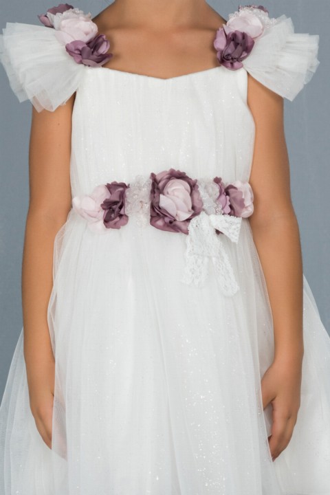 Evening Dresses With Floral Belt Short Front Long Back Long Glittery Kids Evening Dress 100297439