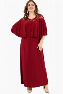 Long evening dress - Plus Size Long Evening Dress with Cape Collar Covering the Sleeves 100276272 - Turkey