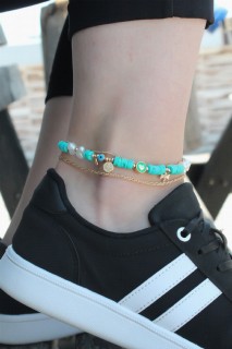 Anklet - Blue Beads Multi Gold Color Anklet 100327700 - Turkey