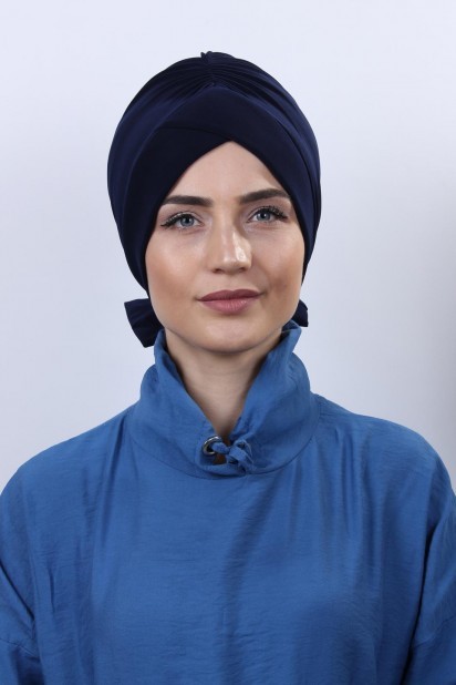 Double-Sided Bonnet Navy Blue with Bow 100285290