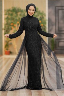 Evening & Party Dresses - Black Hijab Evening Dress 100337792 - Turkey
