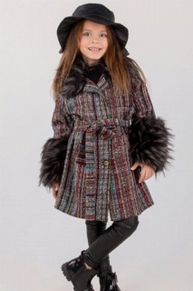 Kids - Girl Child's Crocheted Shearling Cachet Coat Leather Leggings Suit 100351622 - Turkey