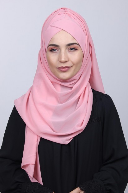 Woman Hijab & Scarf - Bonnet Châle Rose Poudré - Turkey