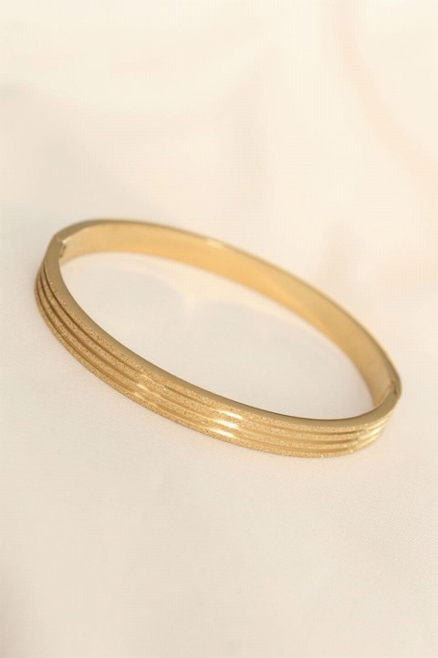 Steel Gold Color Striped Silvery Cuff Bracelet 100326592