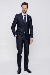 Men's Navy Blue Patterned Slim Fit Slim Fit 8 Drop Suit 100351280