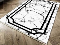 Carpet - Non-Slip Base Digital Print Velvet Carpet Linear Stone White 150x220 Cm 100260389 - Turkey