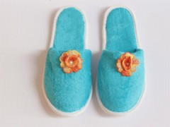 Dowry Towel - Pearl Orange Rose Patterned Slippers Turquoise 100258027 - Turkey