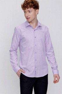 Shirt - Men's Lilac Cotton Oxford Plain Slim Fit Slim Fit Collar Shirt 100350763 - Turkey