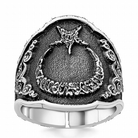 Silver Rings 925 - Word-i Tawhid Thumb Silver Ring on the Moon and Star 100350242 - Turkey