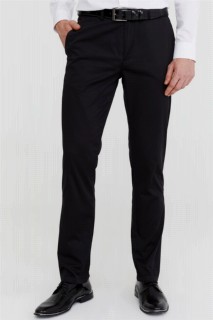 Men Clothing - Men Black Casandra Dynamic Fit Casual Side Pocket Cotton Linen Trousers 100351233 - Turkey