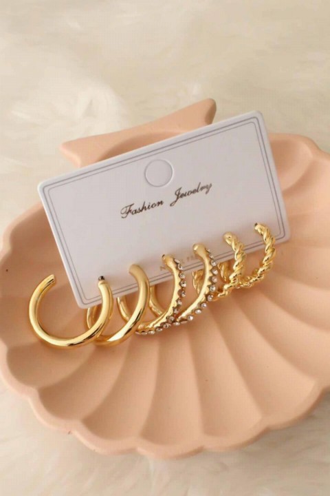 Earrings - Multiple Zircon Stone Detailed Gold Color Women's Earrings 100327489 - Turkey