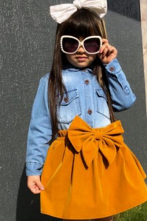 Outwear - طقم تنورة سويدي وقميص جينز بناتي من الجلد المدبوغ لون الخردل 100328672 - Turkey